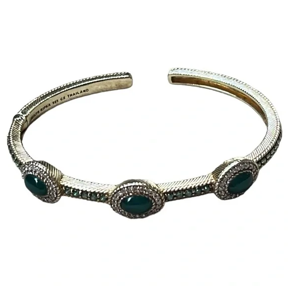 Judith Ripka Chalcedony & Chrome Diopside Gold Clad Sterling Bangle Cuff - Picture 3 of 16